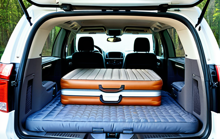Cozy Interior Car Camping Scene**
"Interior of a Chevrolet Traverse, transformed into a cozy camper, fully clothed, perfect anatomy, natural proportions. Features a custom-fit inflatable mattress, neatly arranged stackable storage boxes, and insulated window coverings. Soft LED lighting creates a warm ambiance. Safe for work, appropriate content, fully clothed, family-friendly. High quality, professional photography, well-formed hands, proper finger count, natural body proportions."
**