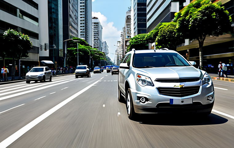 쉐보레 이쿼녹스 하이브리드 연비 - City Driving**
"A silver Chevrolet Equinox Hybrid driving on Avenida Paulista in São Paulo, Brazil ...
