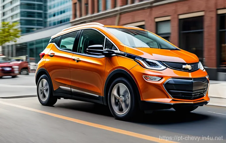 쉐보레 볼트 EV와 테슬라 모델 3 비교 - **Urban Agility: Chevrolet Bolt EV in Motion**
A cheerful and dynamic medium shot of a modern Ch...