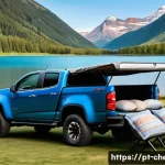 Home 22 쉐보레 콜로라도의 캠핑카 변환 사례 - **Prompt:** A cozy and well-equipped camper conversion of a Chevrolet Colorado pickup truck, parked ...