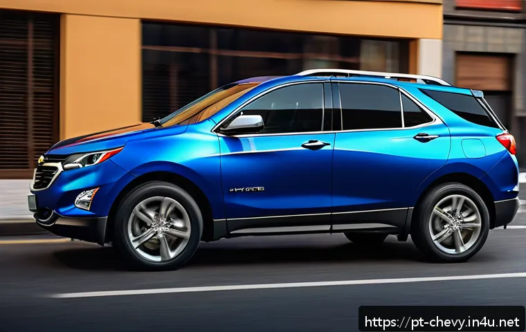 쉐보레 이쿼녹스의 최신 트렌드 - A sleek 2024 Chevrolet Equinox SUV parked on a vibrant Brazilian city street at sunset, showcasing i...