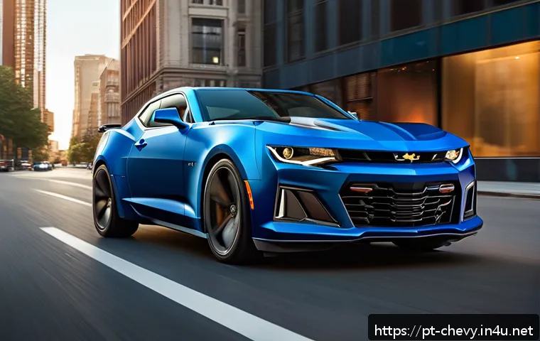 쉐보레 카마로의 고객 만족도 - A sleek 2024 Chevrolet Camaro parked on a sunlit urban street during golden hour, showcasing its agg...
