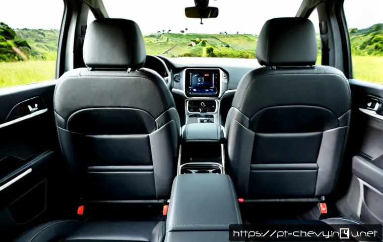 Home 17 쉐보레 타호의 내부 공간 - Photorealistic wide-angle view of a premium full-size SUV interior, spacious three-row cabin with so...